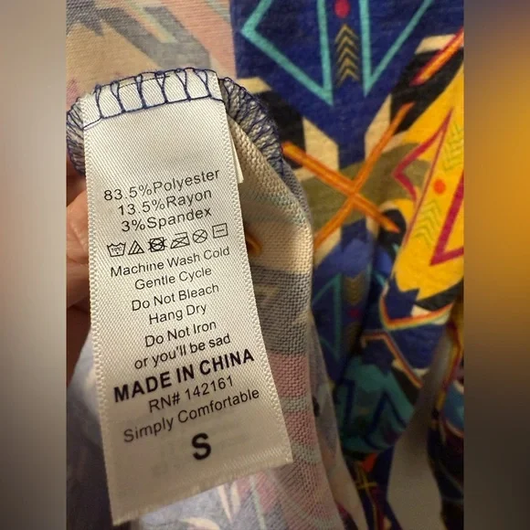 LuLaRoe Blue Yellow Long Duster Cardigan Colorful Geometric Print Spring Size S - Picture 5 of 5